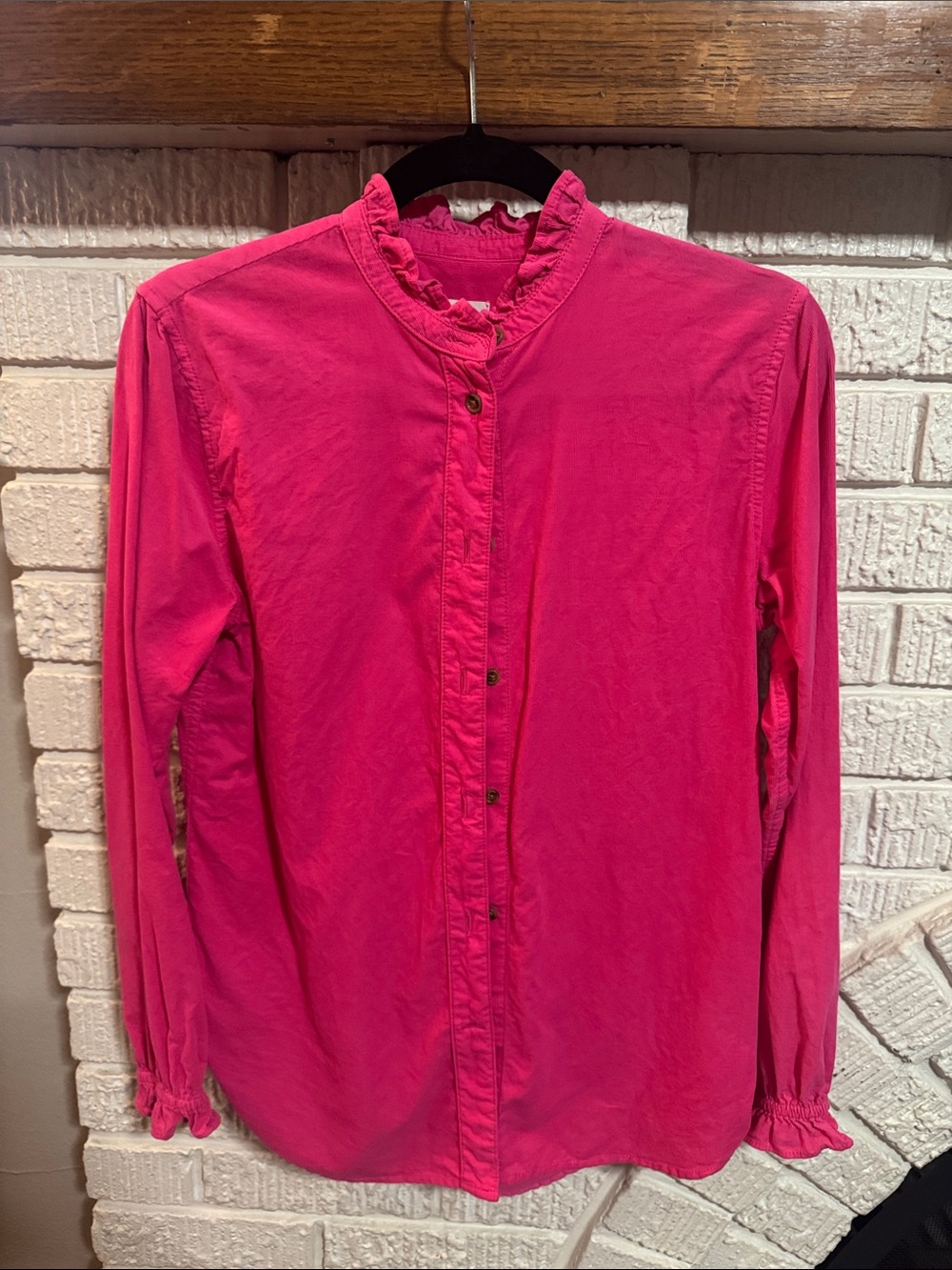 J. Crew Bright Pink Ruffled Collar and Cuff Button-Down Shirt